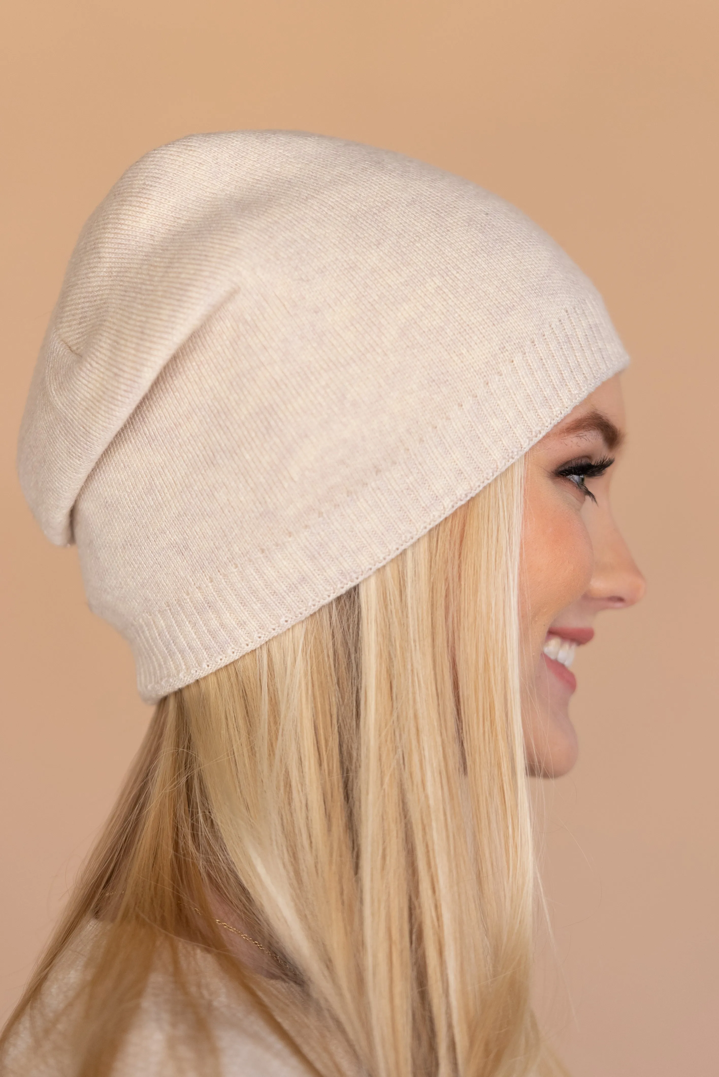 Slouchy Double Layered French Silk Lined Beanie Wool