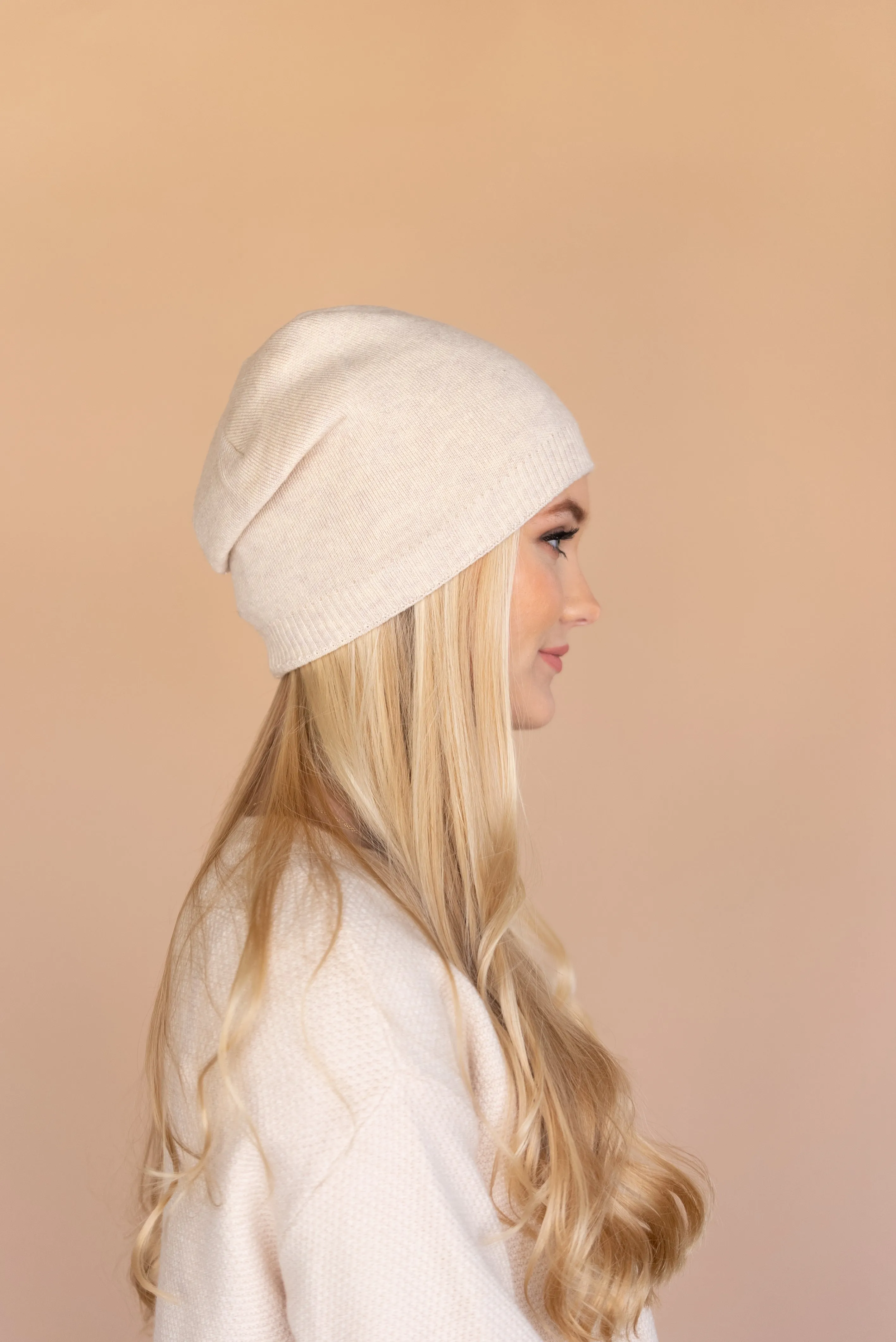 Slouchy Double Layered French Silk Lined Beanie Wool
