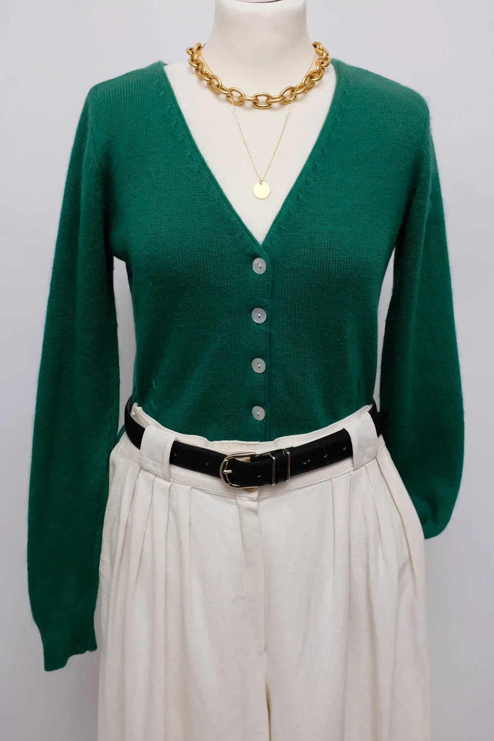 SOFTY WOOL GREEN CARDIGAN SWEATER