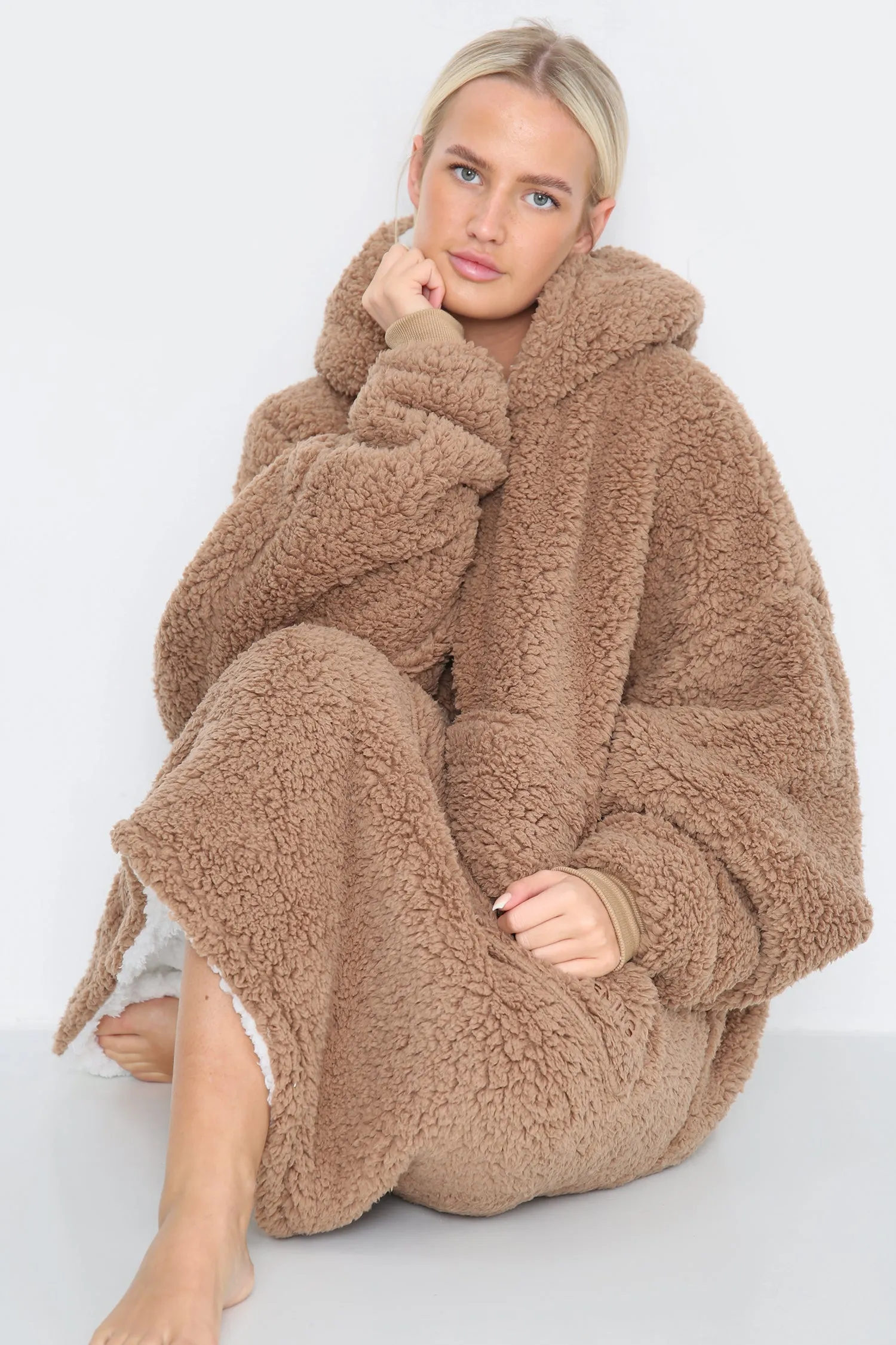Teddy Hooded Blanket Natural