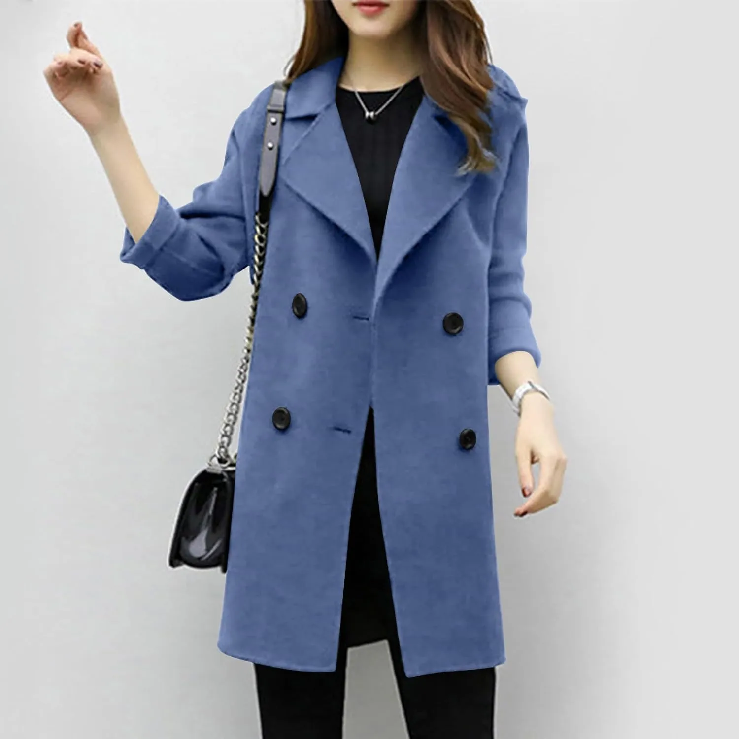 Trench Coat for Women 2024 Winter Warm Wool Blend Pea Coats Lapel Collar Double Breasted Over Coats Long Jackets