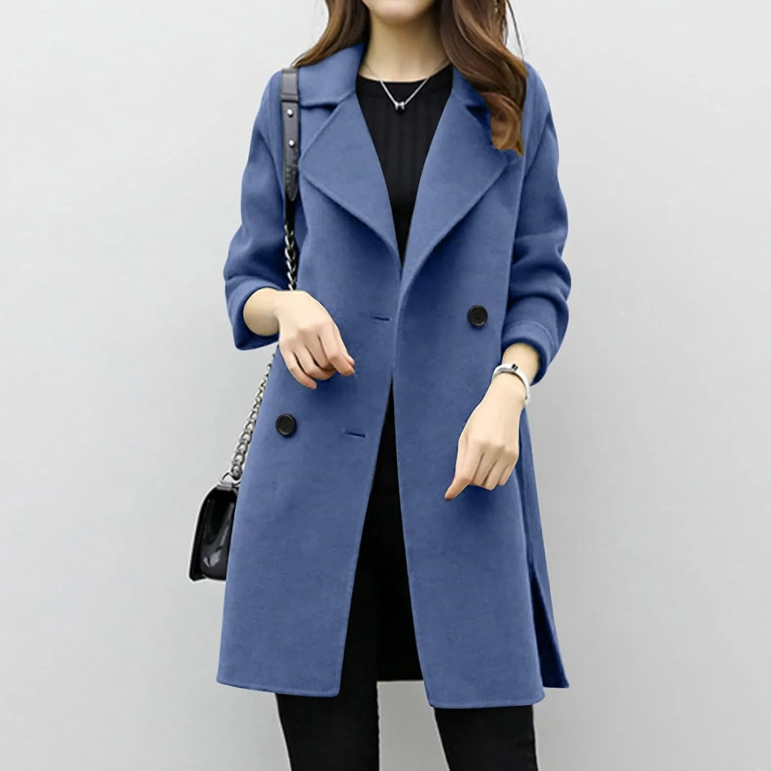 Trench Coat for Women 2024 Winter Warm Wool Blend Pea Coats Lapel Collar Double Breasted Over Coats Long Jackets