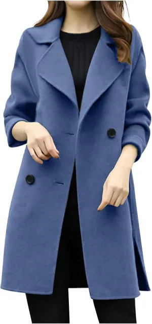 Trench Coat for Women 2024 Winter Warm Wool Blend Pea Coats Lapel Collar Double Breasted Over Coats Long Jackets