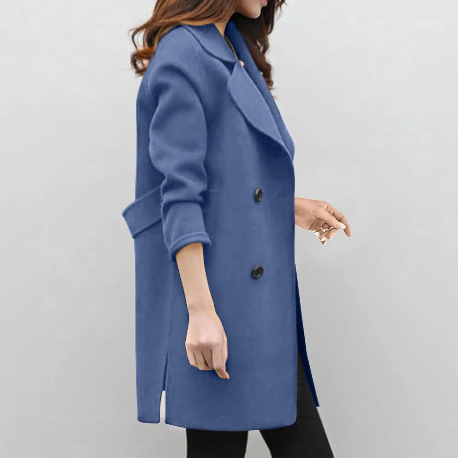Trench Coat for Women 2024 Winter Warm Wool Blend Pea Coats Lapel Collar Double Breasted Over Coats Long Jackets