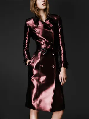 Trend4us Glossy Metallic Belted Trench Coat