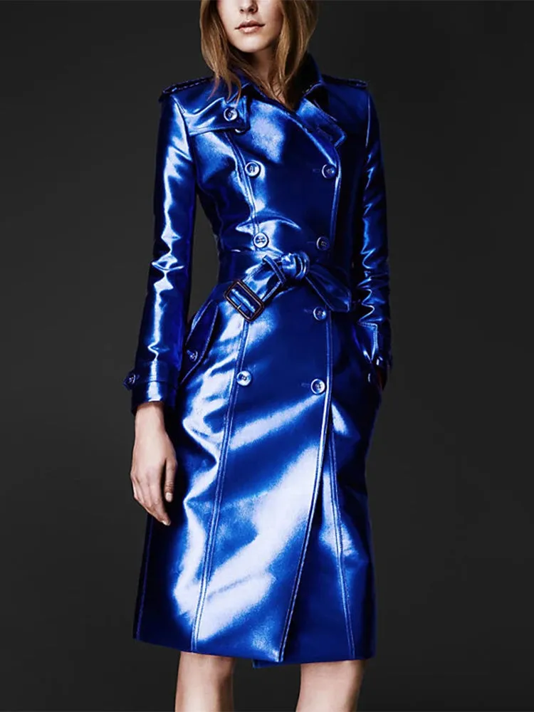 Trend4us Glossy Metallic Belted Trench Coat