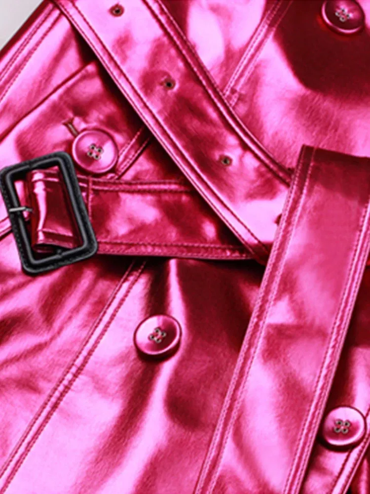Trend4us Glossy Metallic Belted Trench Coat