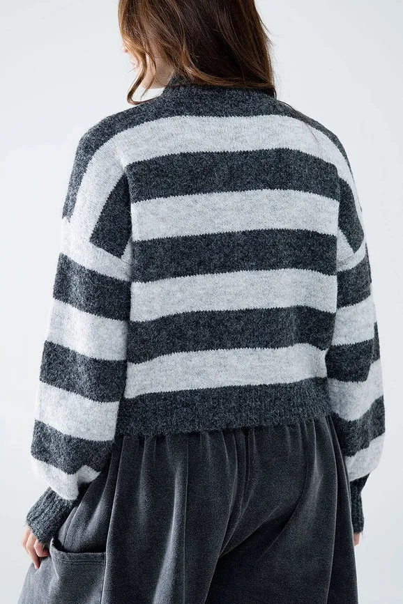 Turtleneck Gray Striped Sweater
