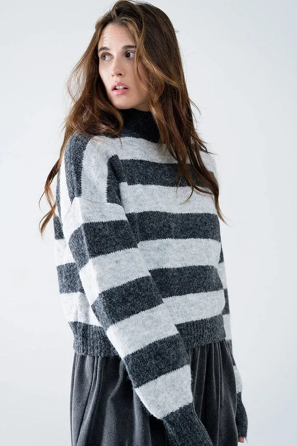 Turtleneck Gray Striped Sweater