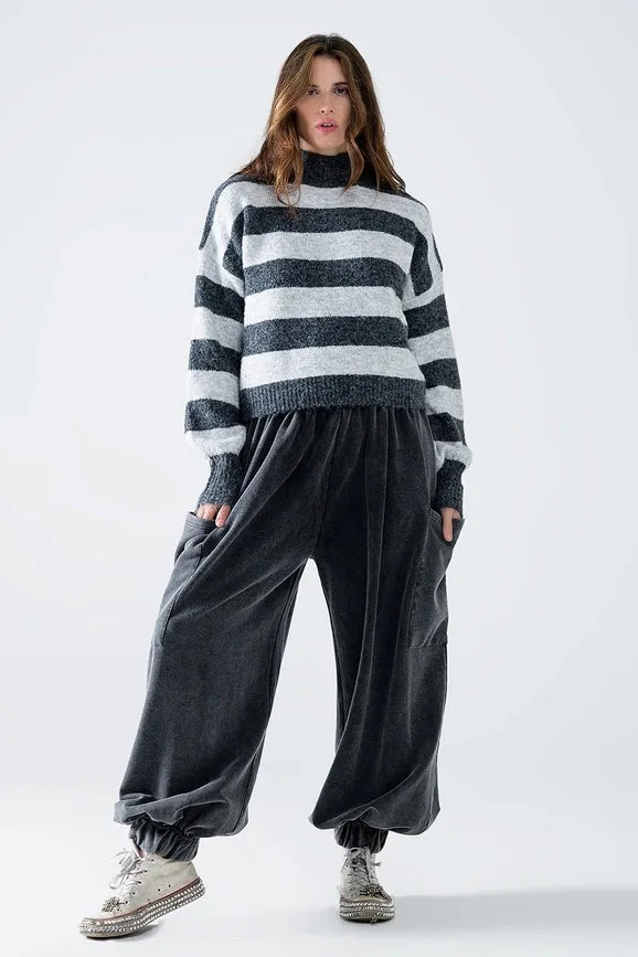 Turtleneck Gray Striped Sweater