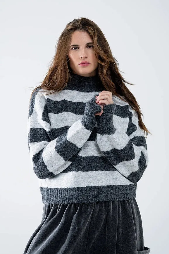 Turtleneck Gray Striped Sweater