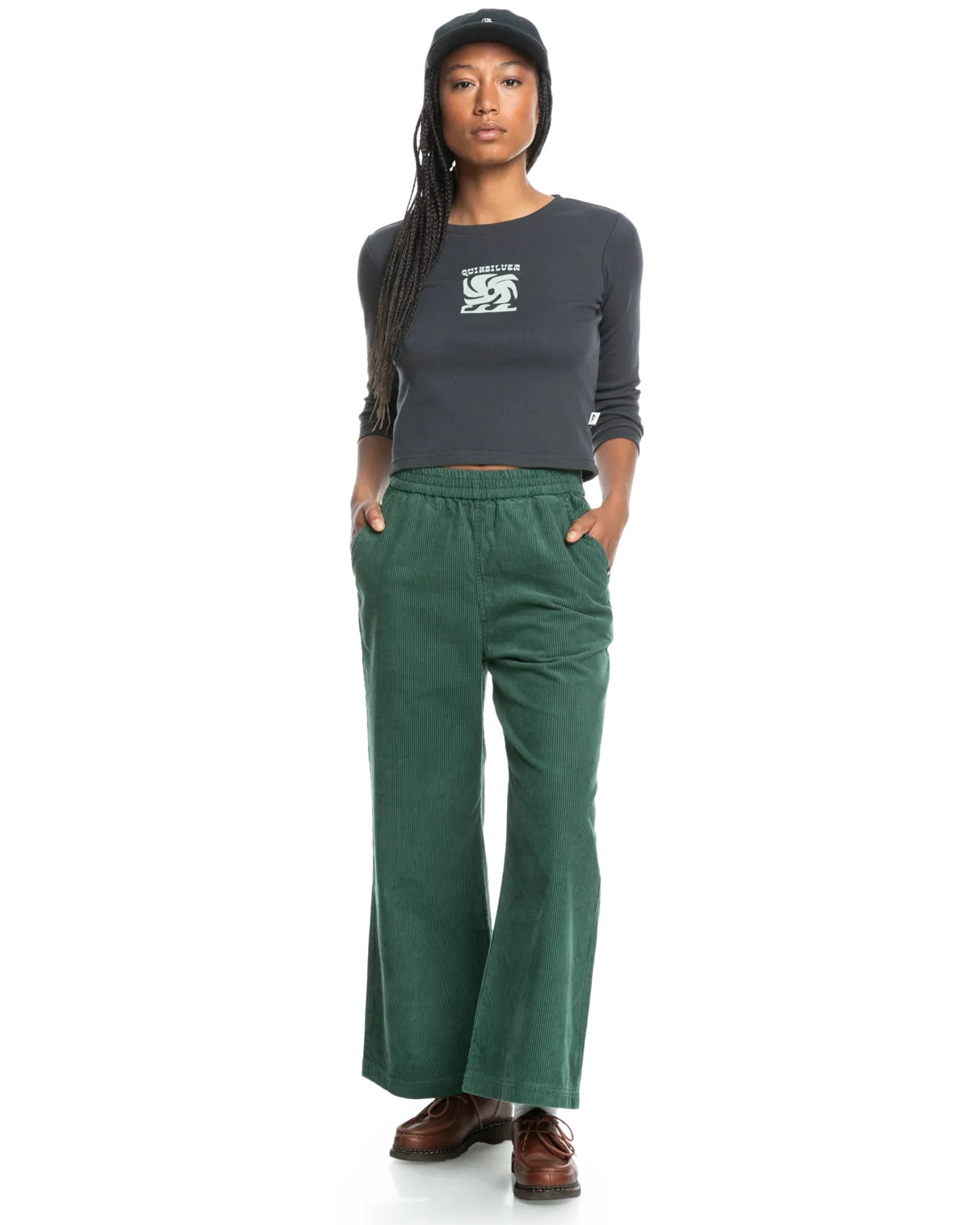 Uni Cord Elasticated Trousers in Forest
