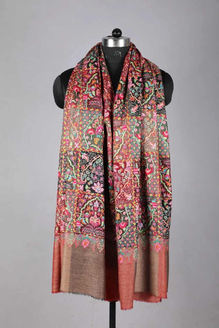 UP Hand Needle Embroidery Pure Pashmina Handwoven Shawl