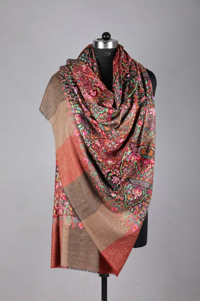 UP Hand Needle Embroidery Pure Pashmina Handwoven Shawl