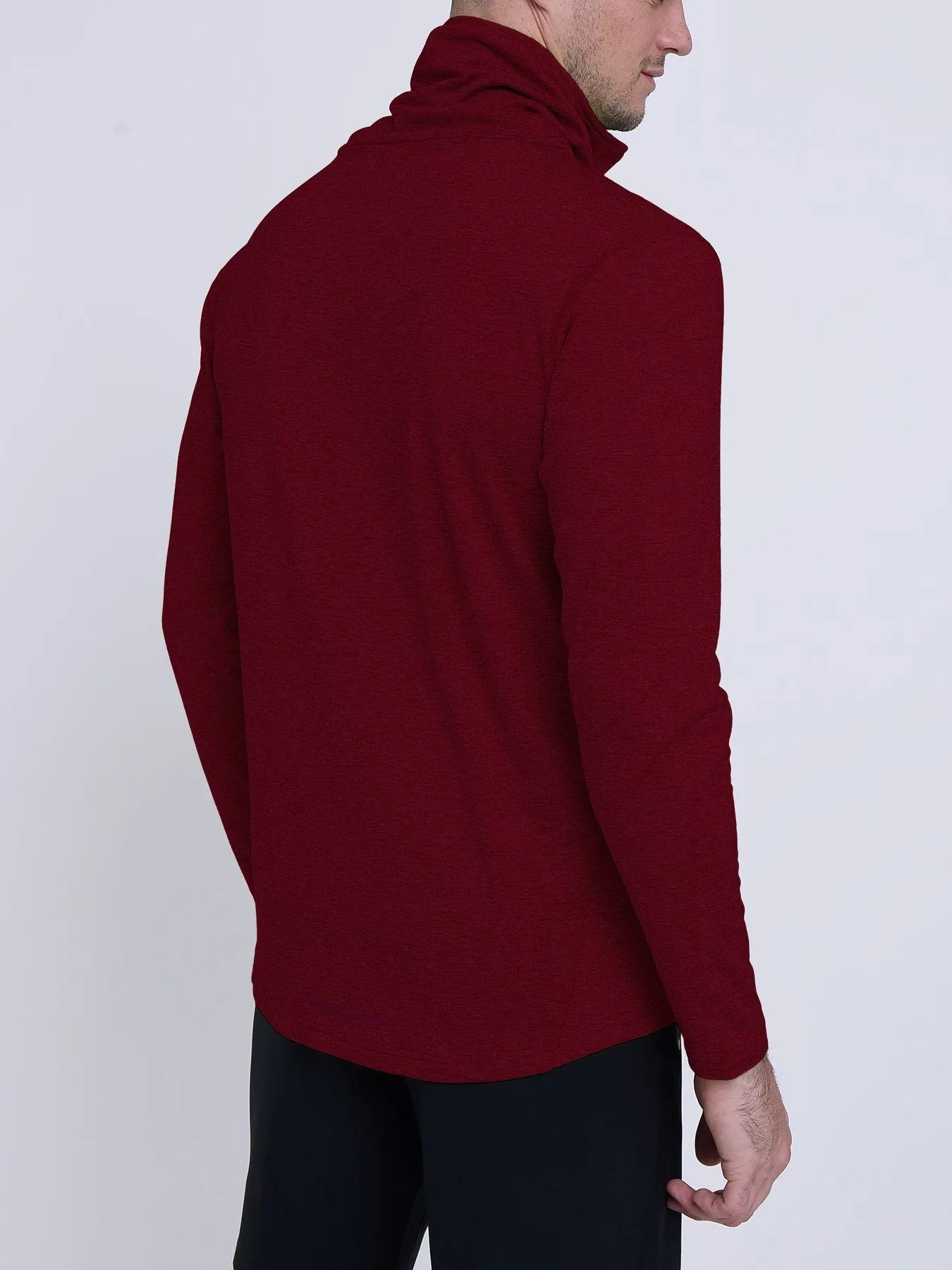 Warm-Up Thermal Long Sleeve Funnel Neck Top For Men With Brushed Inner Fabric, Thumbholes & Reflective Strips