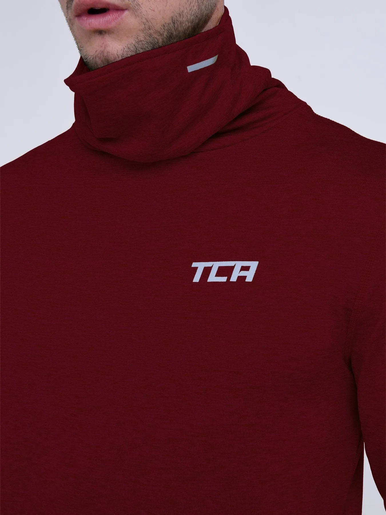 Warm-Up Thermal Long Sleeve Funnel Neck Top For Men With Brushed Inner Fabric, Thumbholes & Reflective Strips