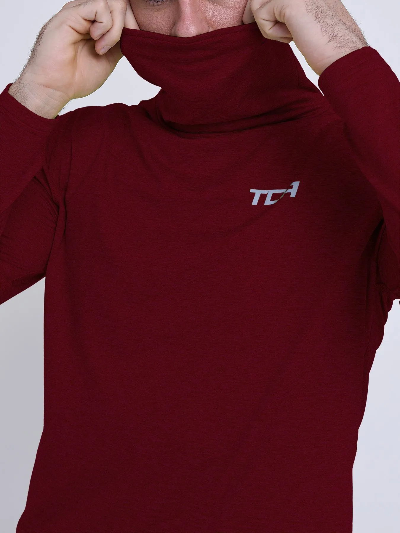 Warm-Up Thermal Long Sleeve Funnel Neck Top For Men With Brushed Inner Fabric, Thumbholes & Reflective Strips