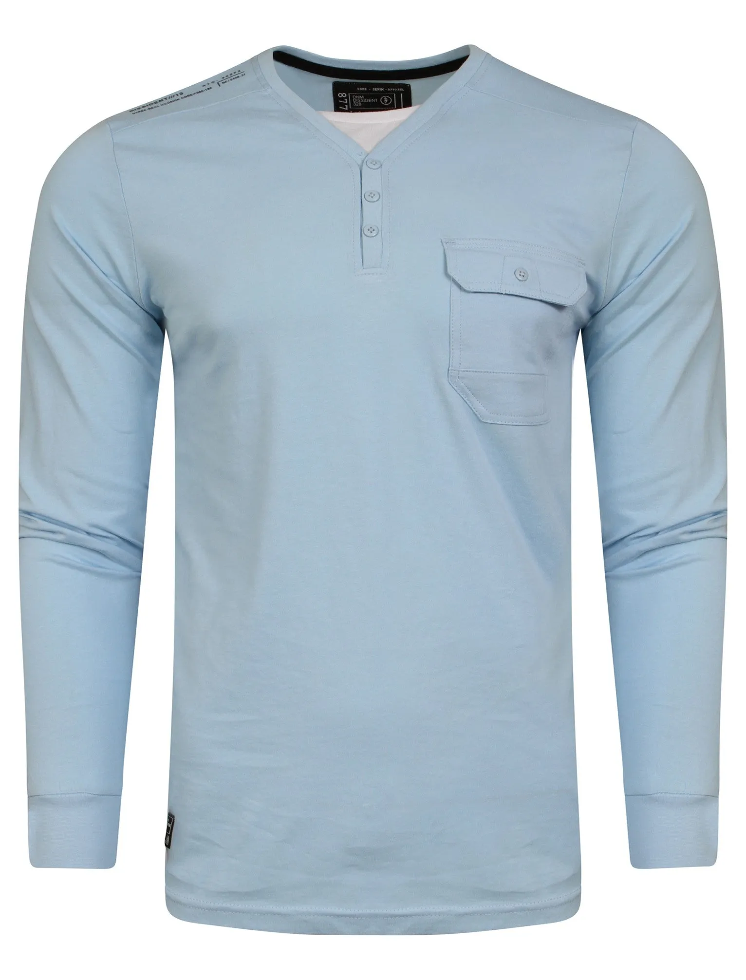 Whyer Mock T-Shirt Insert Long Sleeve T-Shirt in Cerulean Blue - Dissident
