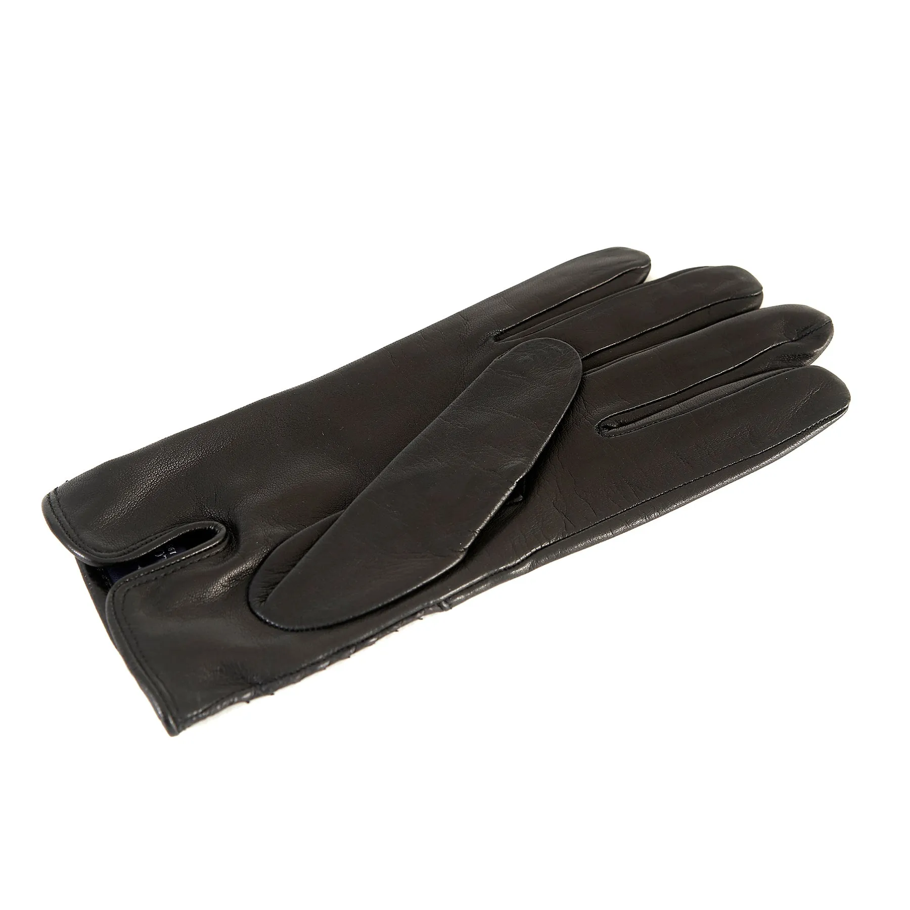 Women's black nappa leather gloves with water reptile top silk lined