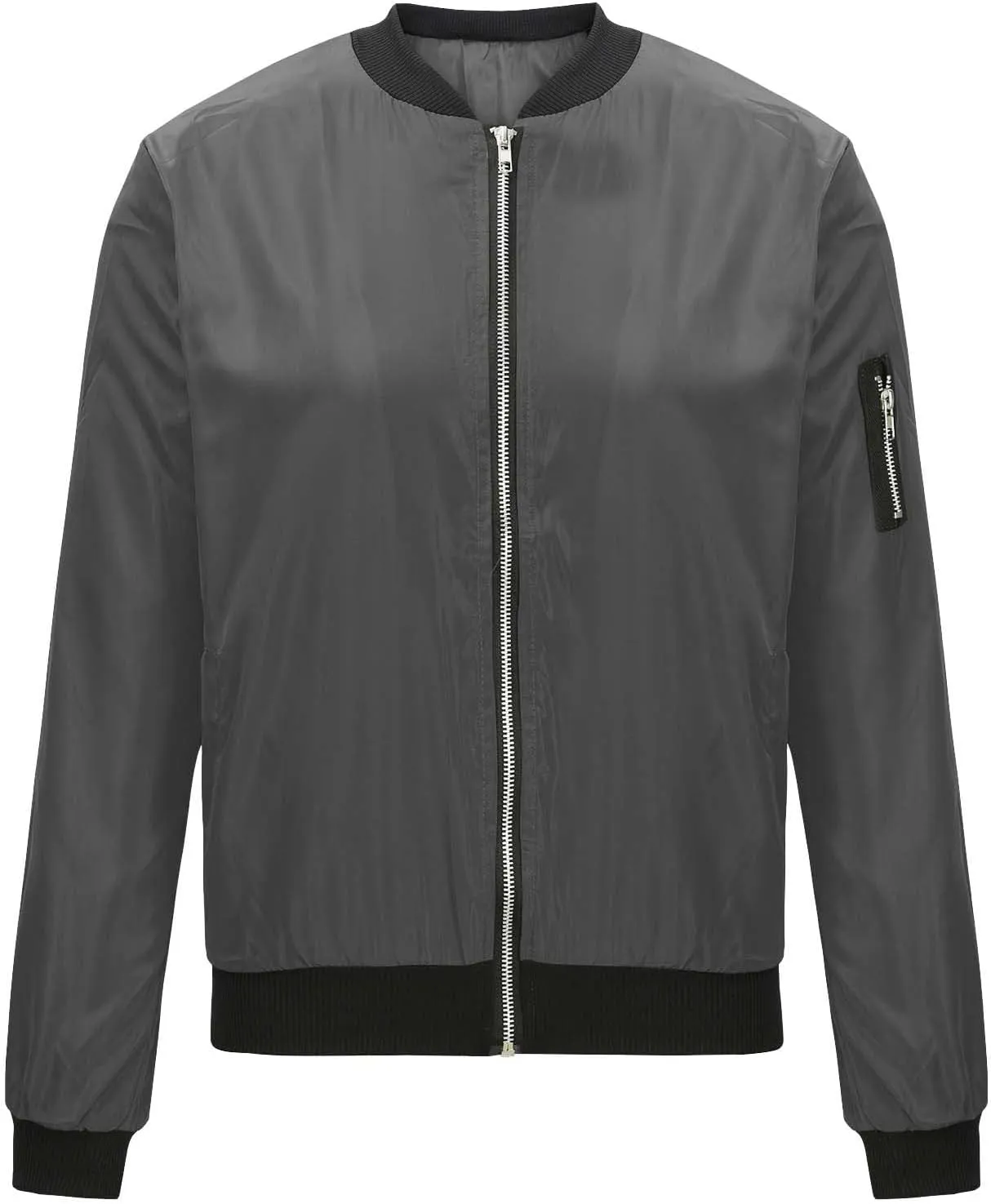 Women's Bomber Jacket 2024 Casual Fall Coats Fashion Zip Up Long Sleeve Outerwear Windbreaker with Pockets, Large
