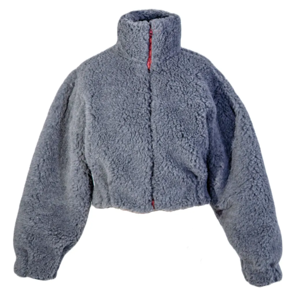 Woolen Women's Short Jacket - Dark Grey