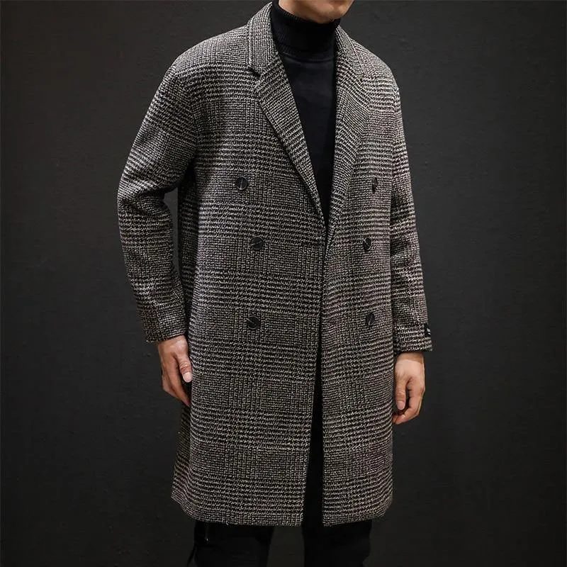 YASUG Casual Double-Breasted Mens Wool Trench Coat