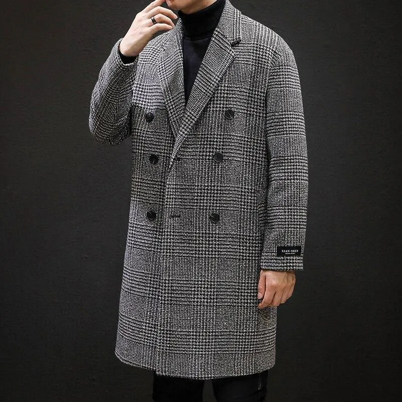 YASUG Casual Double-Breasted Mens Wool Trench Coat