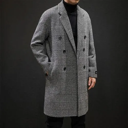 YASUG Casual Double-Breasted Mens Wool Trench Coat