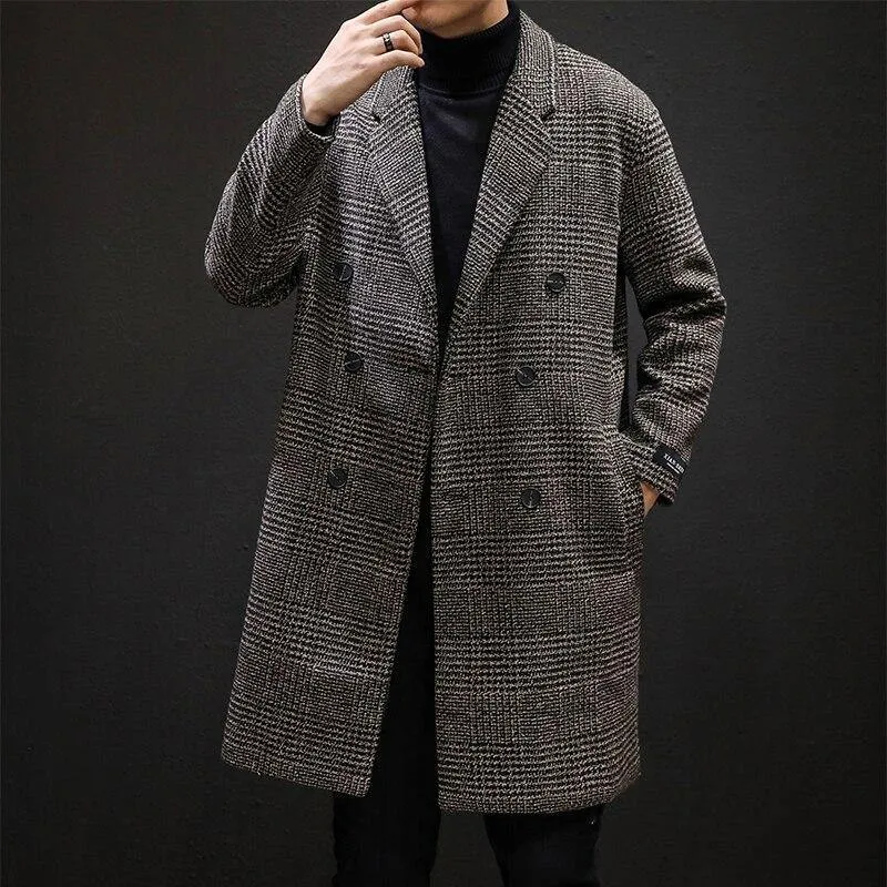 YASUG Casual Double-Breasted Mens Wool Trench Coat