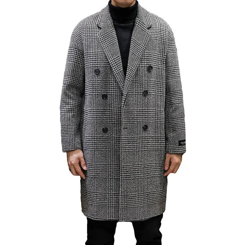 YASUG Casual Double-Breasted Mens Wool Trench Coat