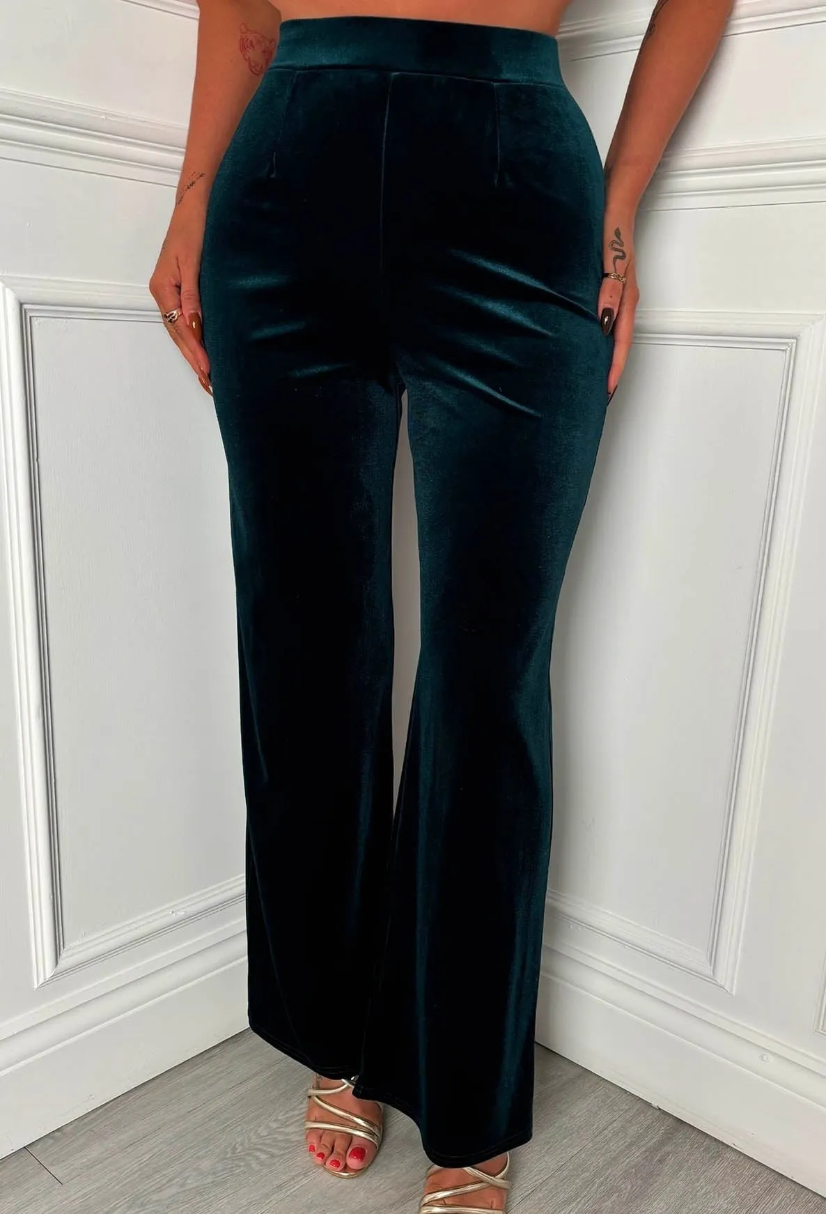 Your Embrace Green Velvet Wide Leg Trousers